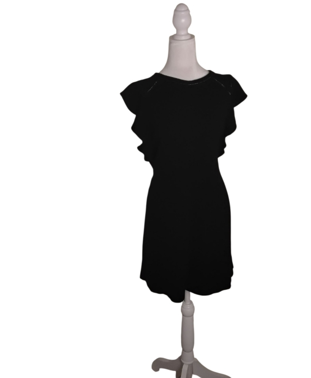 Kaari blue Women's M Black Short Sleeve Ruffle Cut-out Knee Lenght Mini Dress